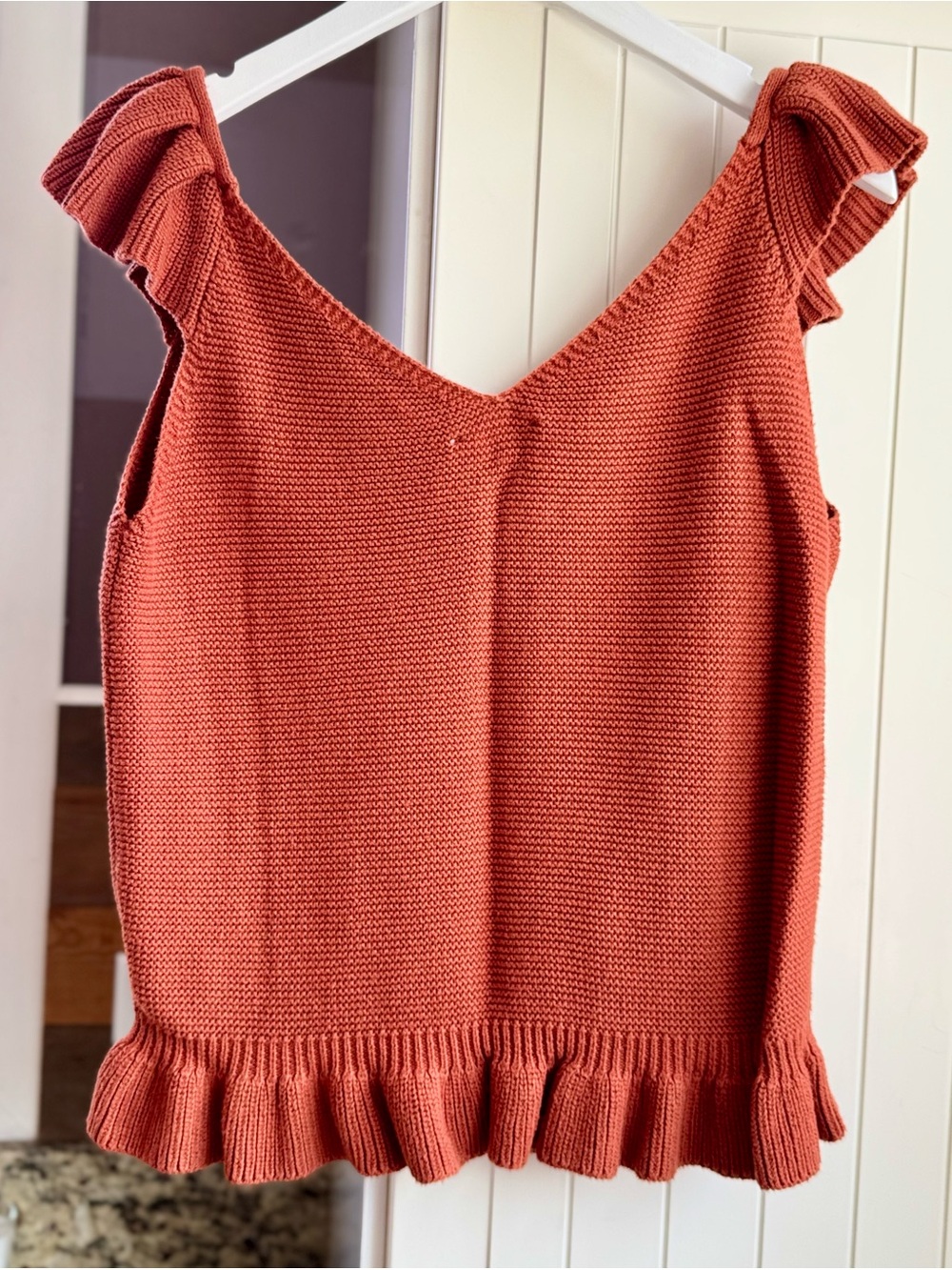 Jessica Simpson Cable Knit Ruffle Cropped Sweater Tank Rust Small S - Picture 4 of 8